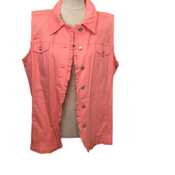 Quaker Factory Embellished Button Front Vest with Pockets NWT - Picture 1 of 5